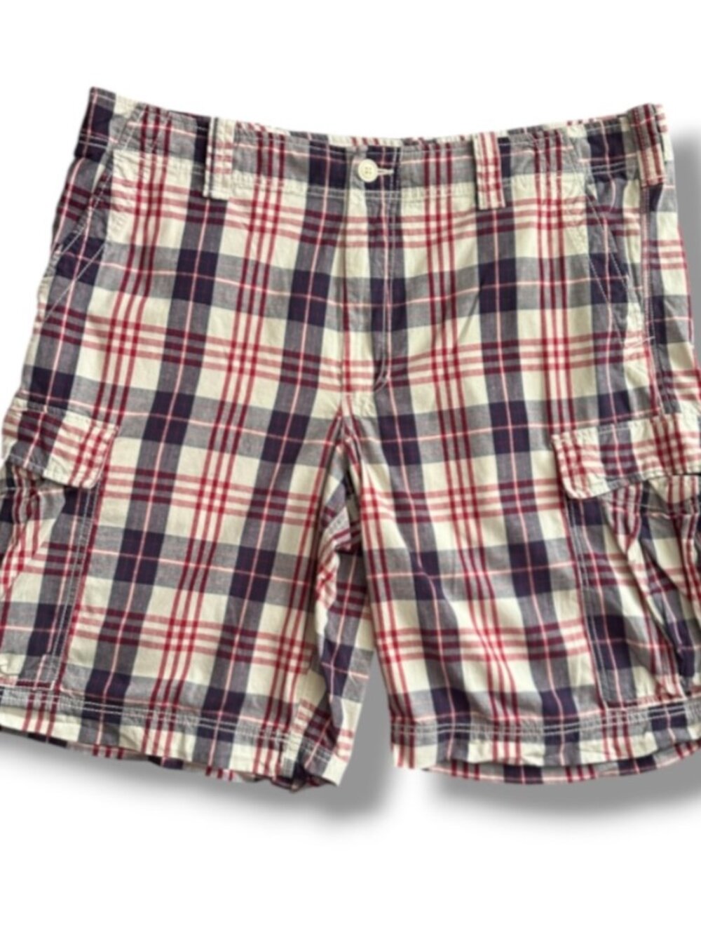 Vintage Polo Jeans Company Ralph Lauren Blue Red Plaid Cargo Shorts Mens Size 40